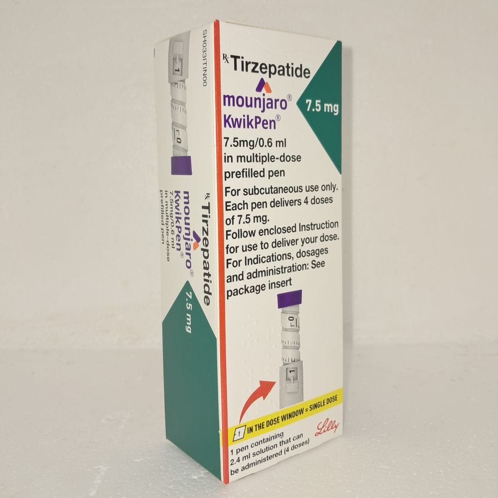 Mounjaro KwikPen 7.5mg (Tirzepatide Injection)
Dual-action treatment for Type 2 Diabetes – precise, once-weekly control.